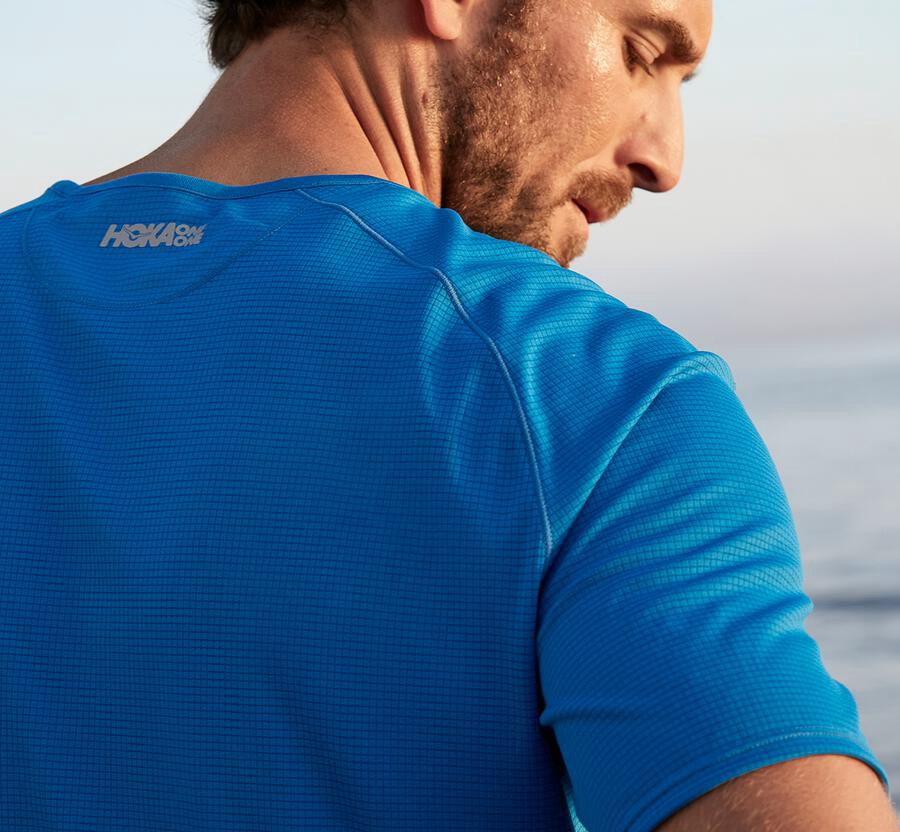 Hoka One One Performance Kort Sleeve Top Herr - Blå - YMUTJ-1897